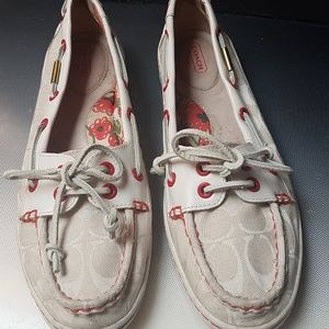 Coach Rochelle boat shoes white with red trim 10.5